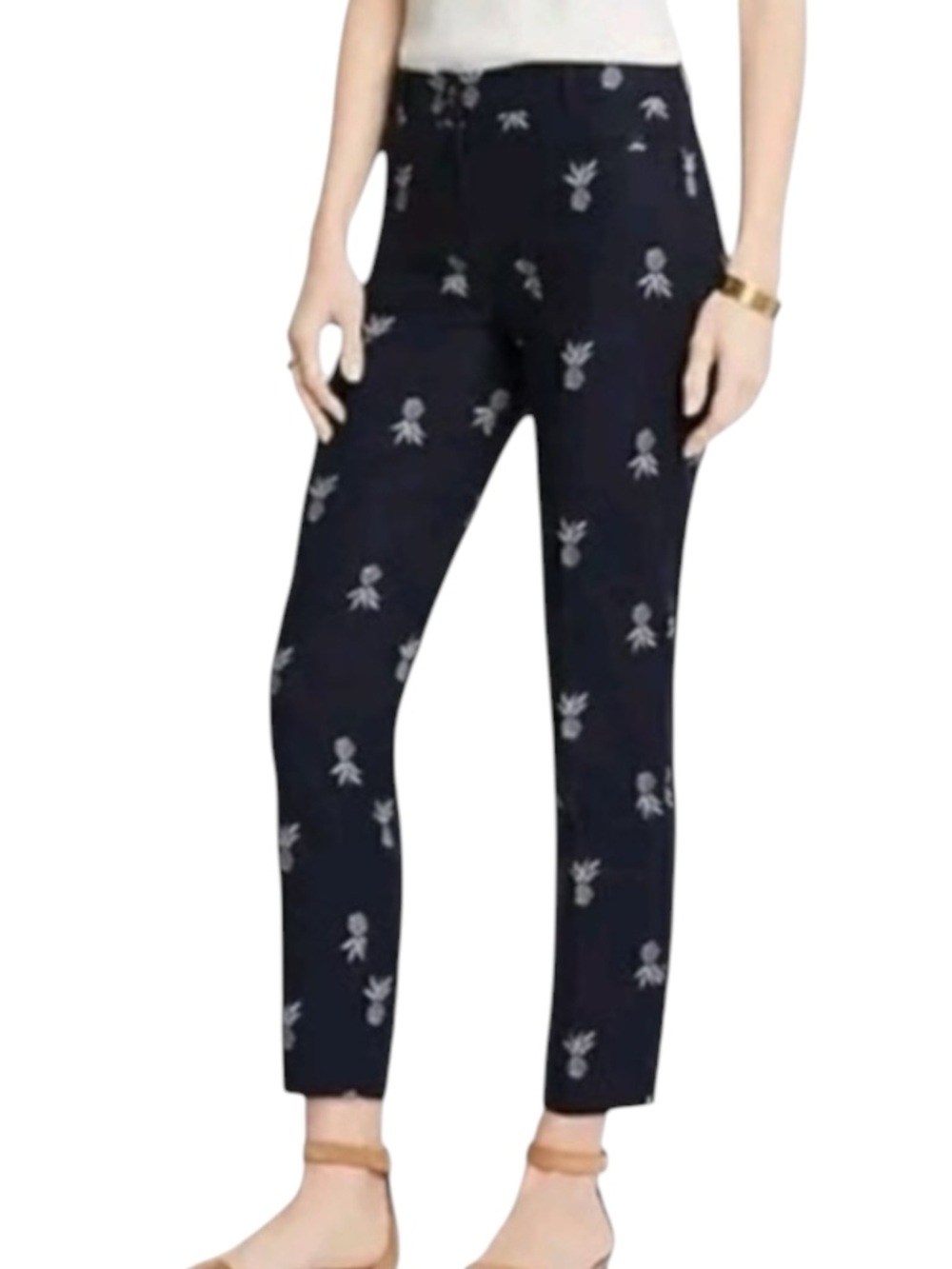 ANN TAYLOR Cotton Blend Pineapple Print Cropped Pants in Dark Navy Size 4